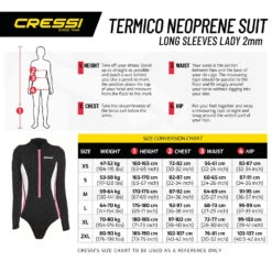 Maillot TERMICO CRESSI Manches Longues Dame 2mm -Combinaison Soldes Magasin termico dame manche long ta 2